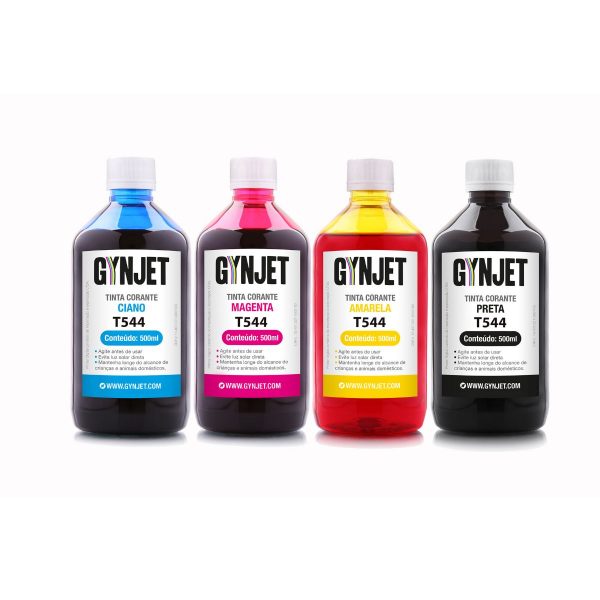 kit 4x500ml tintas para Epson T544 ecotank cmyk corante Gynjet